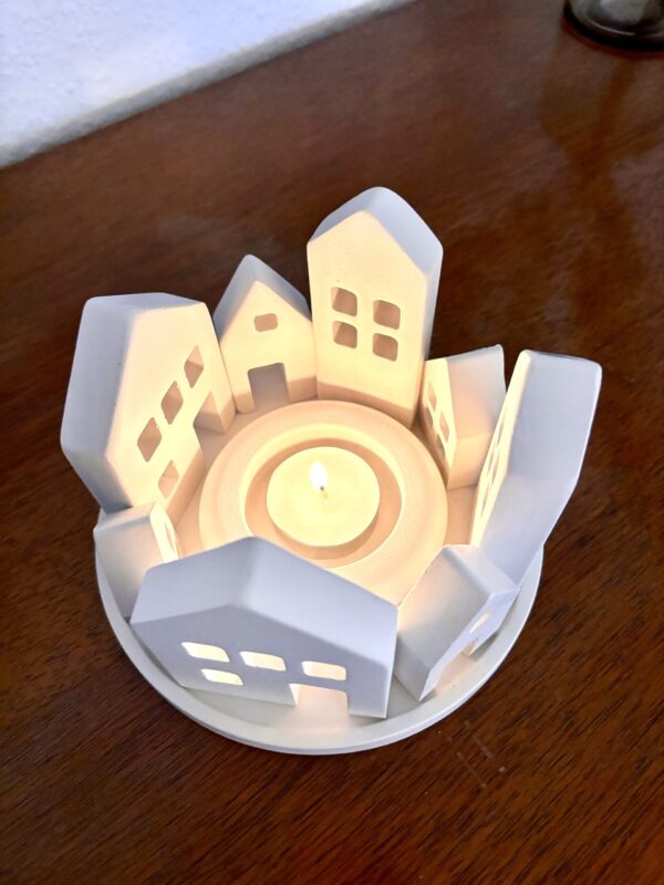 11-teiliges Häuser-Set "Lichthäuser" aus Modellgips inklusive Teelicht für ein schönes, gemütliches Wohn-Ambiente