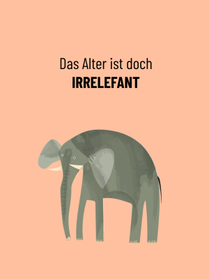 rote Geburtstags-Klappkarte "Das Alter ist doch irrelefant" mit toller Illustration eines Elefanten